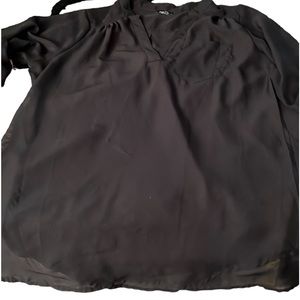 RUE 21 size large black sheer V neck  top tabs to roll sleeves great